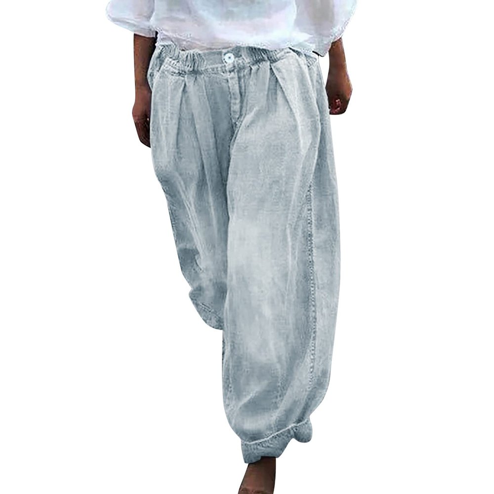 ZYXTIM Women's Casual Harem Trousers High Waist Wide Leg Loose Baggy Casual Boho Floral Print Hawaii Hippie Summer Beach Pants White