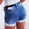 Lace Jeans Shorts for Women Summer Stretch Skinny Denim Pants Ripped Distressed Shorts with Pockets (Large,Blue) view 2
