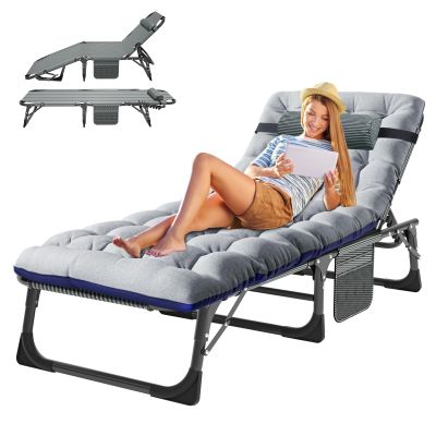ABORON 5 Positions Camping Cots for Adults,Outdoor Folding Sleeping Cot/Mat,Folding Chaise Lounge Chair with Pillow,Portable Reclining Chair for Beach Lawn Camping Pool,Sunbathing Chairs