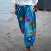 ZYXTIM Women's Casual Harem Trousers High Waist Wide Leg Loose Baggy Casual Boho Floral Print Hawaii Hippie Summer Beach Pants view 2