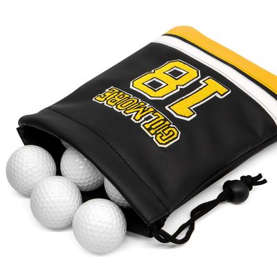 Aliennana Golf Valuables Pouch, Leather Tee Pouch with Drawstring Closure Balls Tees Handbag Portable Golf Ball Accessories for Men Women (Number 18)