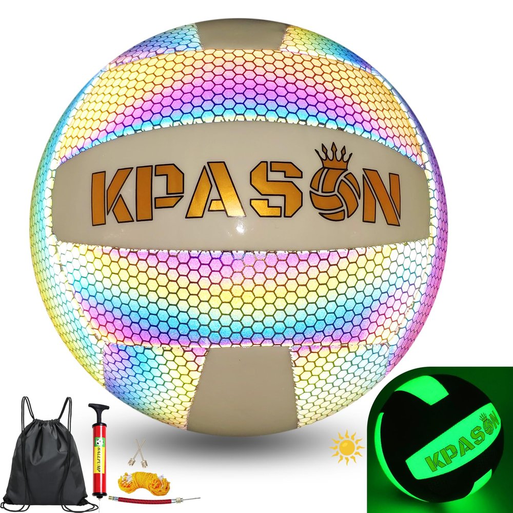 KPASON Volleyballs, Holographic Glow in The Dark Volleyball Official Size 5, Indoor Outdoor Beach Volleyball Ball