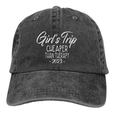 Girls Trip Cheaper Than A Therapy 2023 Novelty Travel Cowboy Hat Washed Baseball Cap Dad Golf Hat for Men Women Black