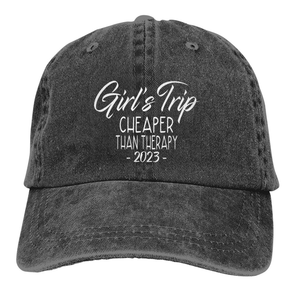 Girls Trip Cheaper Than A Therapy 2023 Novelty Travel Cowboy Hat Washed Baseball Cap Dad Golf Hat for Men Women Black