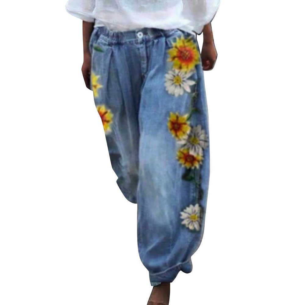 ZYXTIM Women's Casual Harem Trousers High Waist Wide Leg Baggy Loose Casual Boho Floral Print Hawaii Hippie Summer Beach Pants