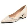 Hee grand Women's High Heels Sparkly Rhinstone Pointed Toe Wedding Dress Shoes Chunky Heels Comfortable Middle Block Heel Work Pumps,Apricot 9 view 1