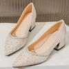 Hee grand Women's High Heels Sparkly Rhinstone Pointed Toe Wedding Dress Shoes Chunky Heels Comfortable Middle Block Heel Work Pumps,Apricot 9 view 2