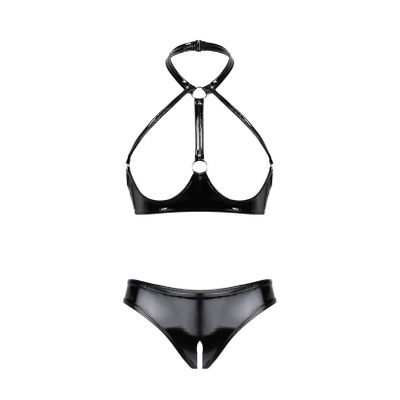 QinCiao Women's Bikini Set Shiny Wetlook 2 Piece Swimsuit Push Up Swimwear Lingerie Bathing Suit BlackTypeB Small