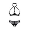 QinCiao Women's Bikini Set Shiny Wetlook 2 Piece Swimsuit Push Up Swimwear Lingerie Bathing Suit BlackTypeB Small view 1