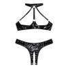 QinCiao Women's Bikini Set Shiny Wetlook 2 Piece Swimsuit Push Up Swimwear Lingerie Bathing Suit BlackTypeB Small view 3