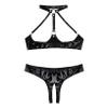 QinCiao Women's Bikini Set Shiny Wetlook 2 Piece Swimsuit Push Up Swimwear Lingerie Bathing Suit BlackTypeB Small view 4