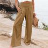 XUNRYAN Women's Cotton Linen Wide Leg Pants Summer Casual High Waisted Boho Palazzo Pants Baggy Lounge Trousers w Pockets view 2