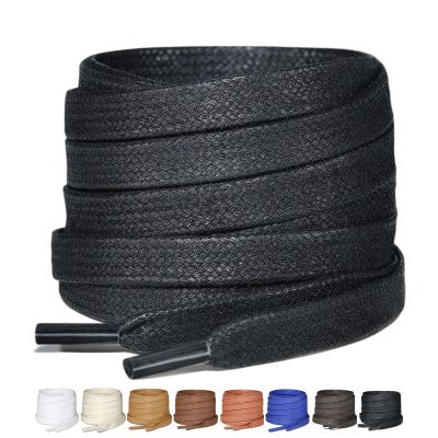 Puzeam 2 Pairs Flat Waxed Cotton Shoelaces for Boots & Casual Shoes, Replacement Leather Boot Shoestrings, 1/4" (7mm) Wide Premium and Durable Laces for Hiking and Work Boots (Black 55")