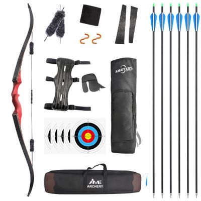Takedown Recurve Bow Kit - Archery Bows for Adults & Youth Right-Handed Kits, 20~60lbs 60 Wooden Take Down Long Bow Package for Outdoor Hunting Training Red Sets (50lbs)