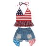 Adobabirl Toddler Baby Girls 4th of July Outfit US Flag Knitted Fringe Vest Top and Ripped Jeans Shorts Fashion Clothes (Stars and Stripes Denim Outfit,3-4T) view 1