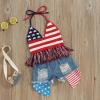 Adobabirl Toddler Baby Girls 4th of July Outfit US Flag Knitted Fringe Vest Top and Ripped Jeans Shorts Fashion Clothes (Stars and Stripes Denim Outfit,3-4T) view 2