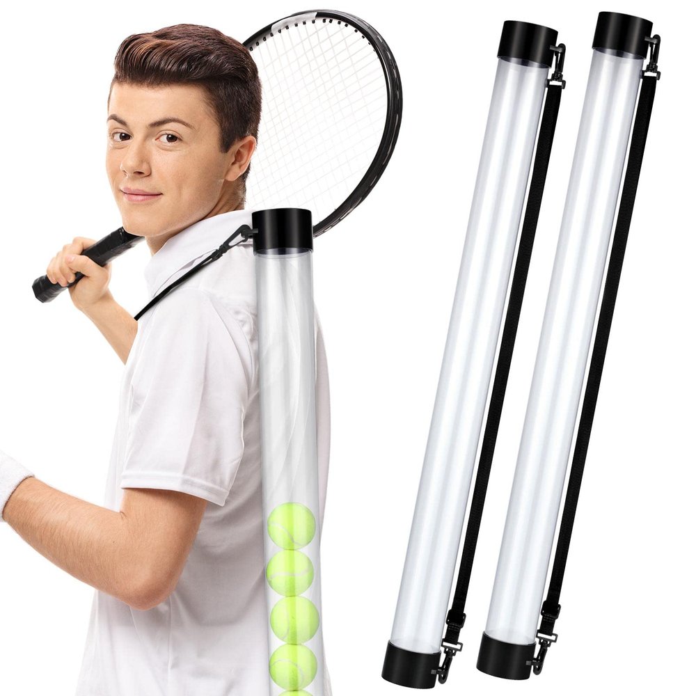 Lenwen 2 Pack Tennis Ball Tube Pickup, Fits 15 Tennis Ball with Shoulder Strap, Lightweight Collector Holder Picker Grabber Retriever Tube Carrier for Players, Coaches & Instructors(Clear)