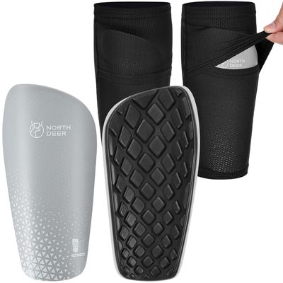 Northdeer Soccer Shin Pads for Kids incl. Sleeves with Optimized Insert Pocket - Protective Soccer Equipment Gear for Boys Girls (Grey M)