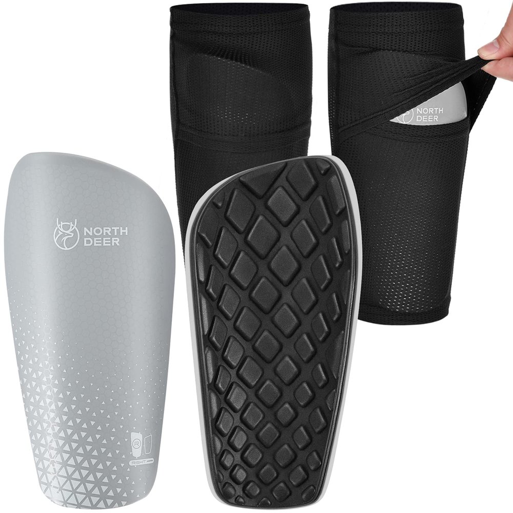 Northdeer Soccer Shin Pads for Kids incl. Sleeves with Optimized Insert Pocket - Protective Soccer Equipment Gear for Boys Girls (Grey M)