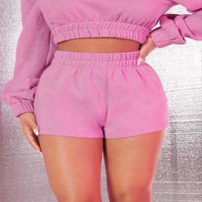 SOFULU Elastic Waist Sweat Shorts (Color : Pink, Size : Large)