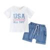 4th of July Summer Baby Boy Clothes USA Print Shirt Elastic Shorts Fourth of July Independence Day Clothes Set (White, 12-18 Months) view 1