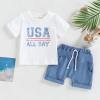 4th of July Summer Baby Boy Clothes USA Print Shirt Elastic Shorts Fourth of July Independence Day Clothes Set (White, 12-18 Months) view 2