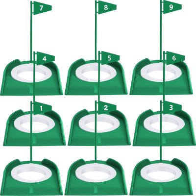 Sotiff 9 Pack Golf Putting Cup and Flag Plastic Golf Hole Training Aids Training Putters for Indoor Outdoor Men Women Office Backyard Garage Accessories(Green)