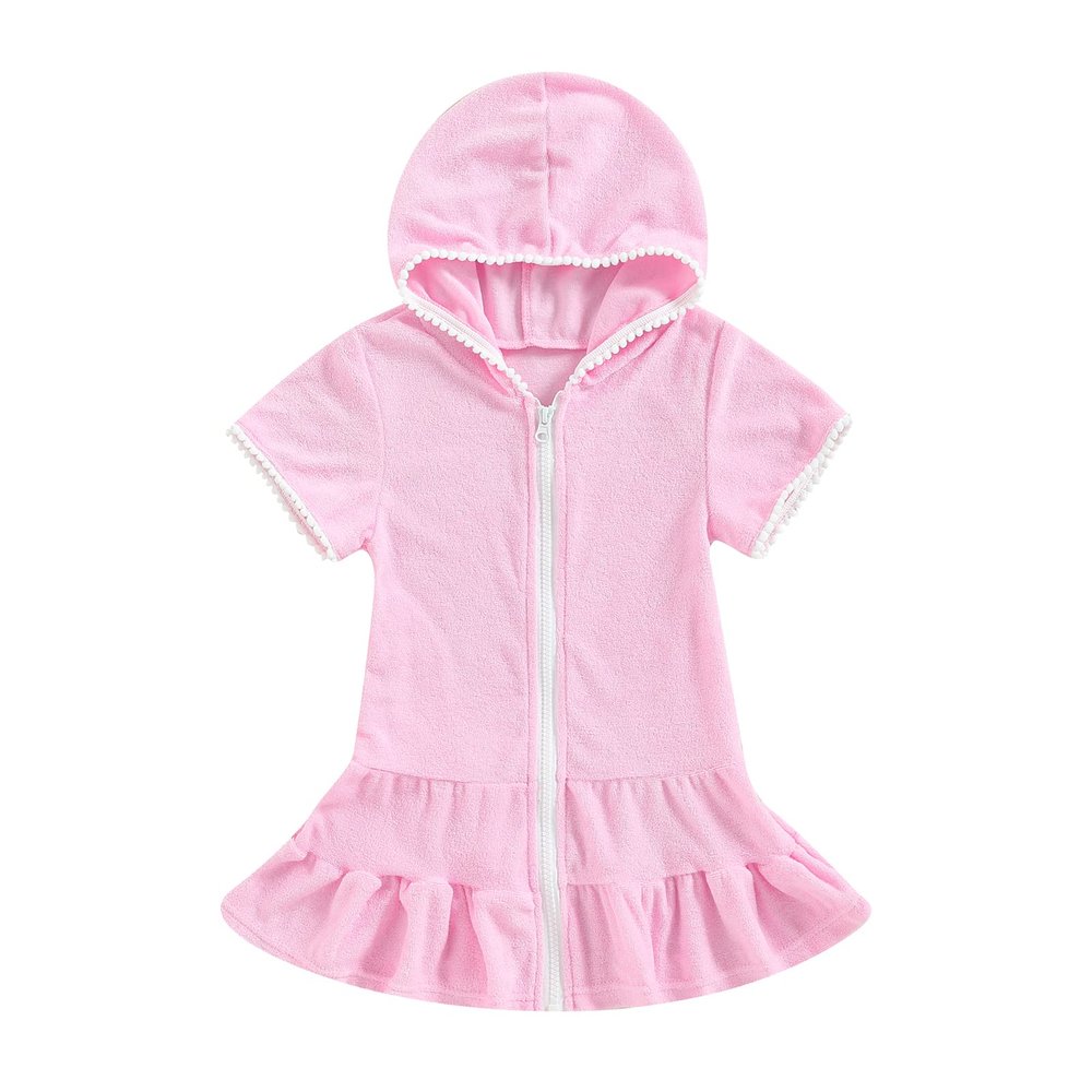 Hoanselay Kids Toddler Little Girl Swim Cover Up Towel Terry Swimsuit Wraps Zip Up Bathing Suit Robe Pool Beach Coverup (Pink, 4-5 Years)
