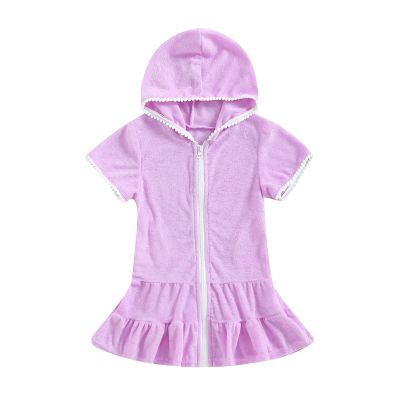 Kids Toddler Little Girl Swim Cover Up Towel Terry Swimsuit Wraps Zip Up Bathing Suit Robe Pool Beach Coverup (Purple, 4-5 Years)