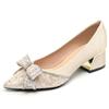 Hee grand Women's Heels Pointed Toe Rhinestone Bowknot Wedding Party Bridal Dress Shoes Chunky Heels Comfortable Block Heel Office Work Pumps,Apricot 6 view 1