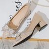 Hee grand Women's Heels Pointed Toe Rhinestone Bowknot Wedding Party Bridal Dress Shoes Chunky Heels Comfortable Block Heel Office Work Pumps,Apricot 6 view 3