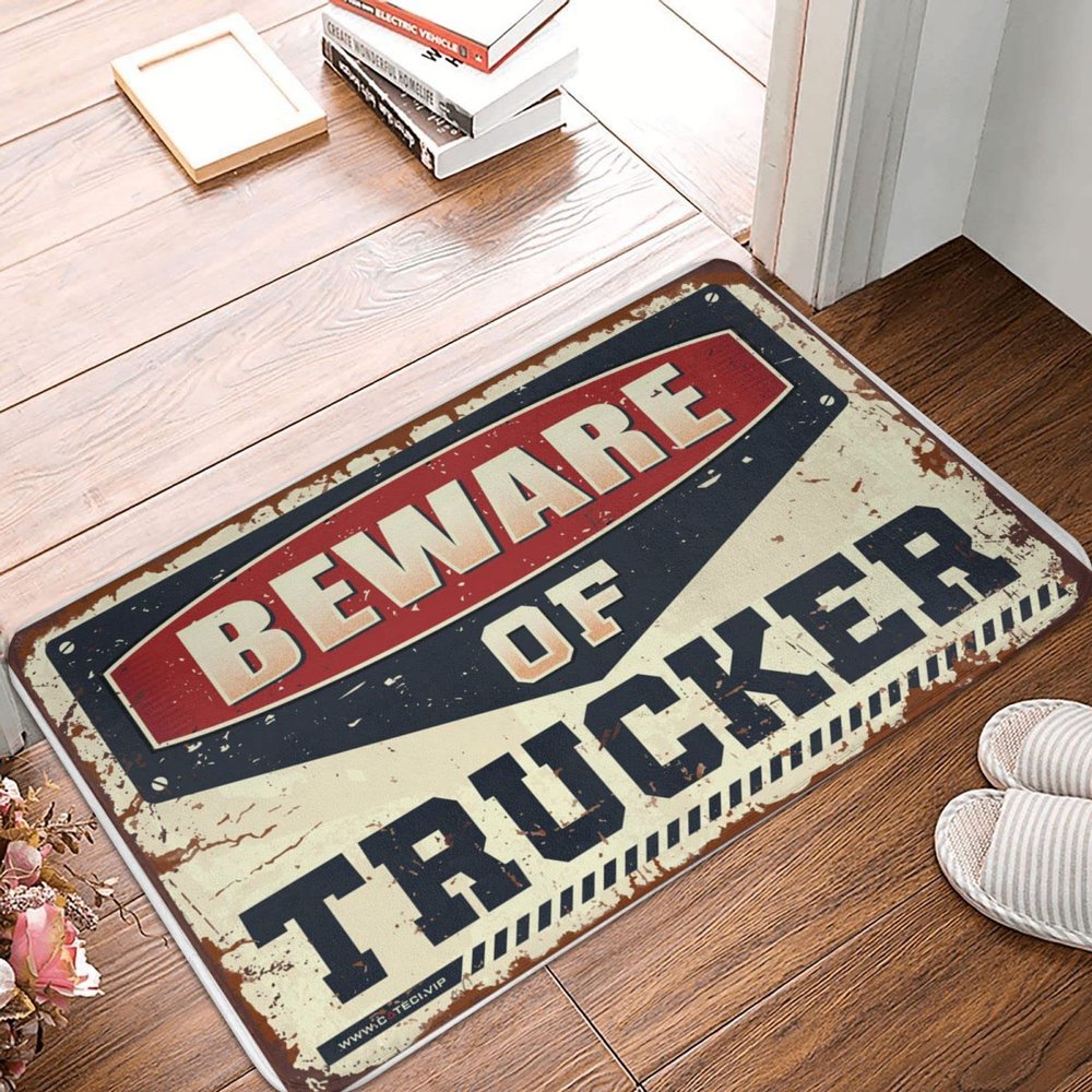 Abipuir Man Cave Decorations Beware of Trucker Doormat Doormat Rug Mat in House (Size : 50X80CM)