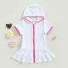 Hoanselay Kids Toddler Little Girl Swim Cover Up Towel Terry Swimsuit Wraps Zip Up Bathing Suit Robe Pool Beach Coverup (White, 2-3 Years) view 3