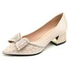 Hee grand Women's Pointed Toe Heels Rhinestone Bowknot Crystal Shoes Wedding Bridal Dress Shoes Comfortable Chunky Heel Office Work Pumps,Apricot 7 view 1