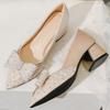 Hee grand Women's Pointed Toe Heels Rhinestone Bowknot Crystal Shoes Wedding Bridal Dress Shoes Comfortable Chunky Heel Office Work Pumps,Apricot 7 view 3