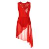 FEESHOW Girls Ballet Lyrical Dance Dress Shiny Sleeveless Cutout Back Leotard with High Low Skirt Dancing Costumes Red 16 Years view 3