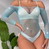 Abberrki Women Sexy Mesh Bodysuit Fishnet Sparkle Rhinestone Teddy Lingerie Halloween Rave Sheer Outfit (Light Blue) view 3