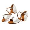 SWDZM Girls Latin Dance Shoes Low Heel Satin Ballroom Salsa Pratice Dance Shoes,1030 Bianco 5 M US Big Kid view 2