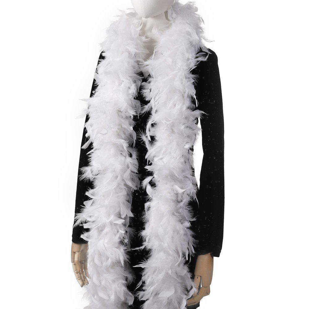 Larryhot 45g White Feather Boa - 2 Yards Turkey Boa Feathers for Party Bulk,Christmas,Wedding Centerpieces,Costume,Concert,Pet and Home Decoration(45g-White)