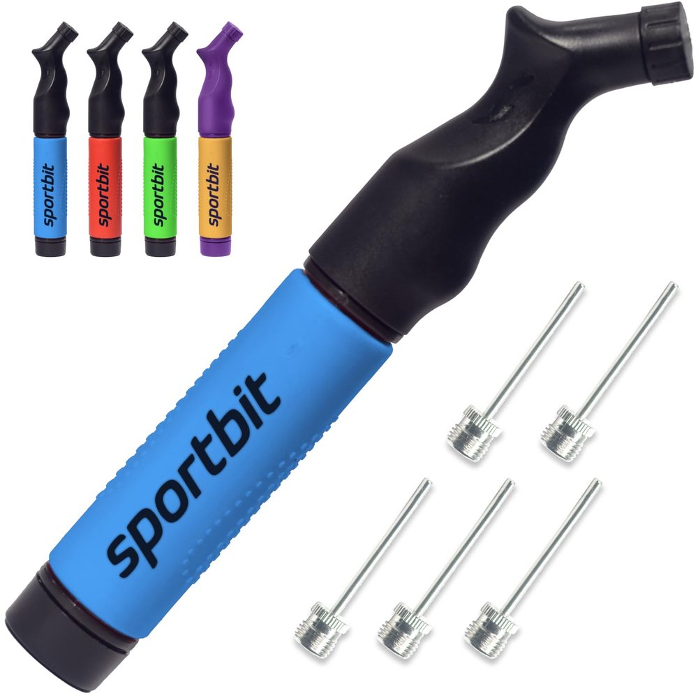 SPORTBIT Exercise Ball Pump Hand Pump for Yoga Balls, Pilates & Stability Balls Push & Pull Inflating System Fitness Ball Air Pump with 5 Needles for Sports Balls