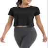 Bestisun Cropped Tops for Women Short Sleeve Split Back Athleisure Pilate Shirts Workout Athletic Clothes Black XL view 2