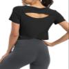 Bestisun Cropped Tops for Women Short Sleeve Split Back Athleisure Pilate Shirts Workout Athletic Clothes Black XL view 3