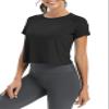 Bestisun Cropped Tops for Women Short Sleeve Split Back Athleisure Pilate Shirts Workout Athletic Clothes Black XL view 4
