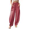 Akivide Women's Casual Linen Elastic Waist Pants High Waist Loose Comfy Trousers Wide Leg Pants for Women with 2 Pockets Pink view 1