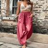 Akivide Women's Casual Linen Elastic Waist Pants High Waist Loose Comfy Trousers Wide Leg Pants for Women with 2 Pockets Pink view 2