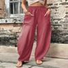 Akivide Women's Casual Linen Elastic Waist Pants High Waist Loose Comfy Trousers Wide Leg Pants for Women with 2 Pockets Pink view 3