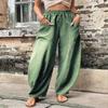 Akivide Women's Casual Linen Elastic Waist Pants High Waist Loose Comfy Trousers Wide Leg Pants for Women with 2 Pockets Light Green view 2