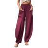 Akivide Women's Casual Linen Elastic Waist Pants High Waist Loose Comfy Trousers Wide Leg Pants for Women with 2 Pockets Dark Red, XX-Large view 1
