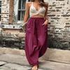 Akivide Women's Casual Linen Elastic Waist Pants High Waist Loose Comfy Trousers Wide Leg Pants for Women with 2 Pockets Dark Red, XX-Large view 3
