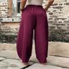 Akivide Women's Casual Linen Elastic Waist Pants High Waist Loose Comfy Trousers Wide Leg Pants for Women with 2 Pockets Dark Red, XX-Large view 4